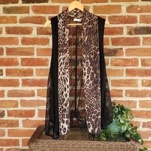 🏡DV  Julia Black Crochet Leopard Print Scarf Vest